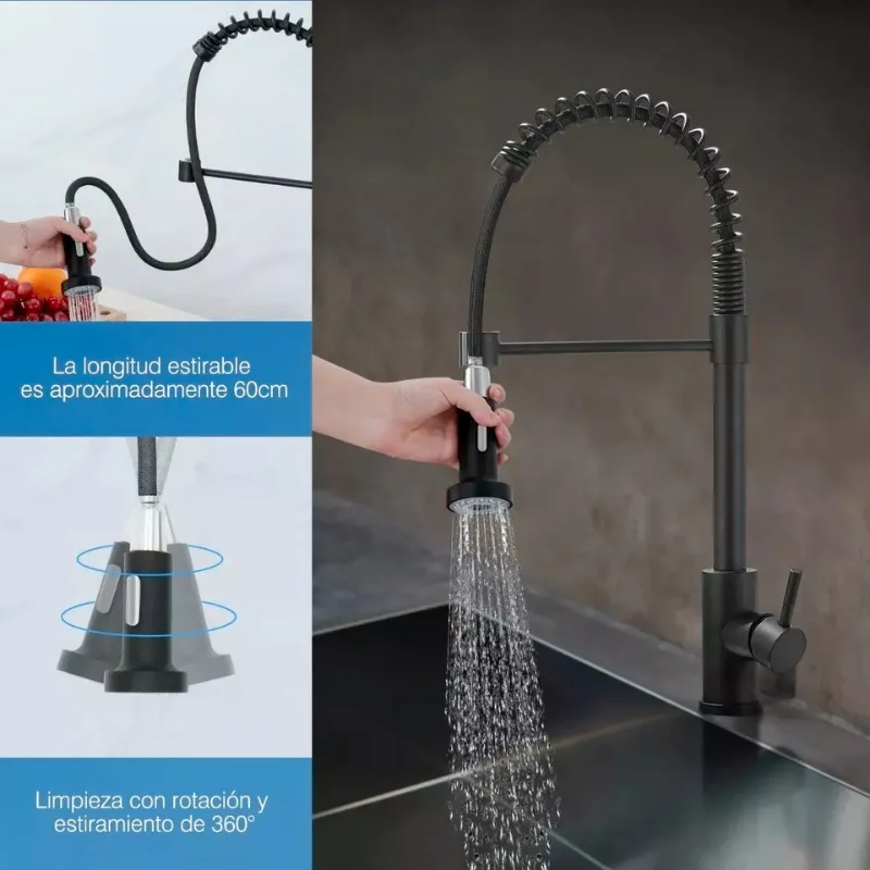 Grifo Extensible Monomando 360 Acero Inoxidable Alta Calidad-2