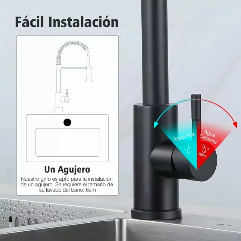 Grifo Extensible Monomando 360 Acero Inoxidable Alta Calidad-3