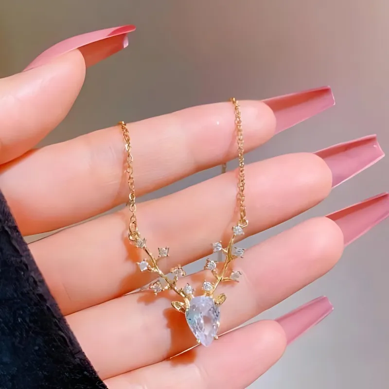 Collar De Venado Colgante Cadena Dije Brillante Para Mujer-3