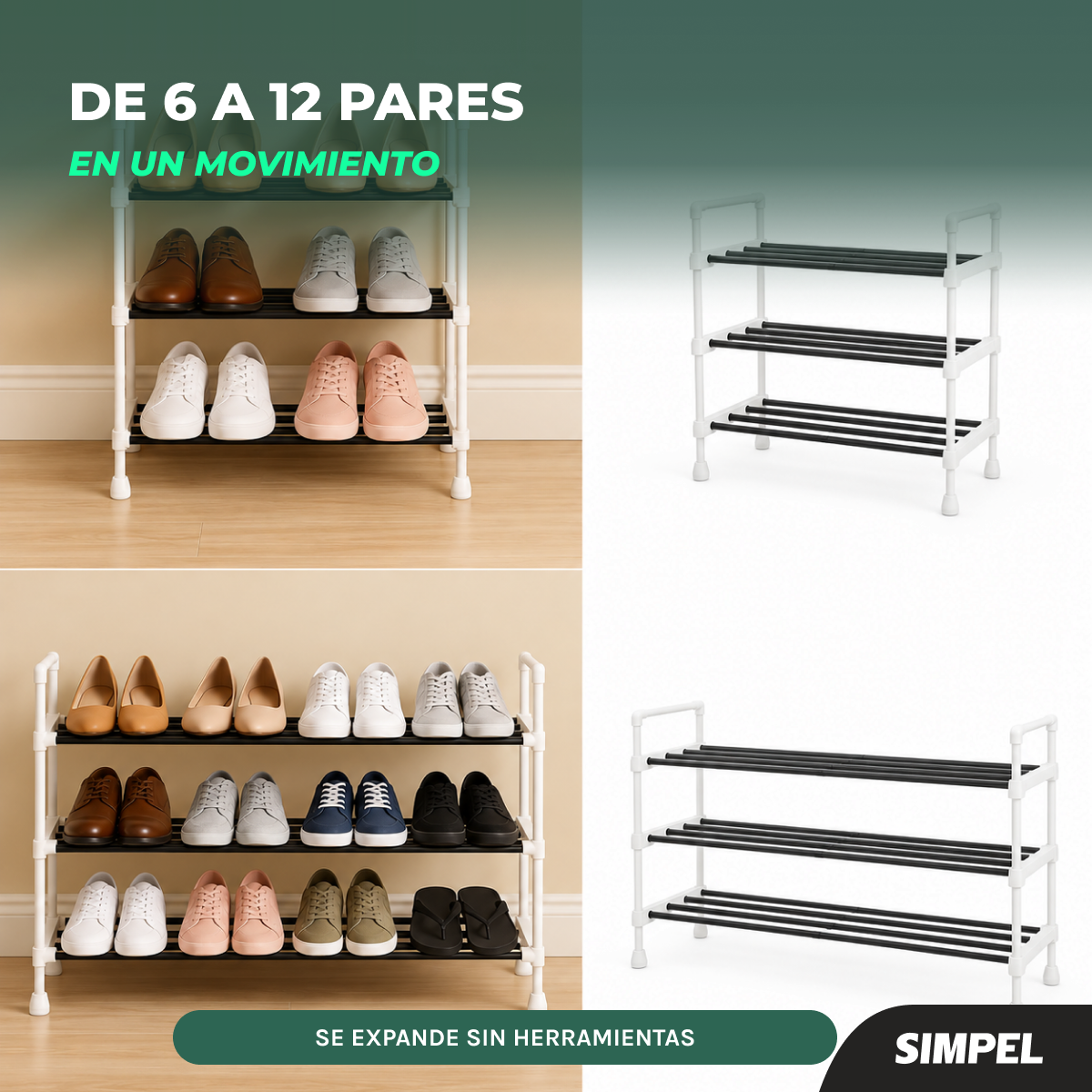 Rack Zapatero Extensible Simpel Orgnanizadores De Zapatos Blanco-1