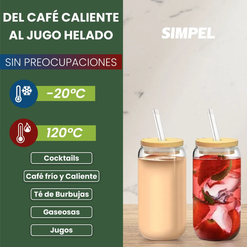 Vasos Tapa Bamb Simpel 550ml Con Posavasos Y Bombillas Transparente-2