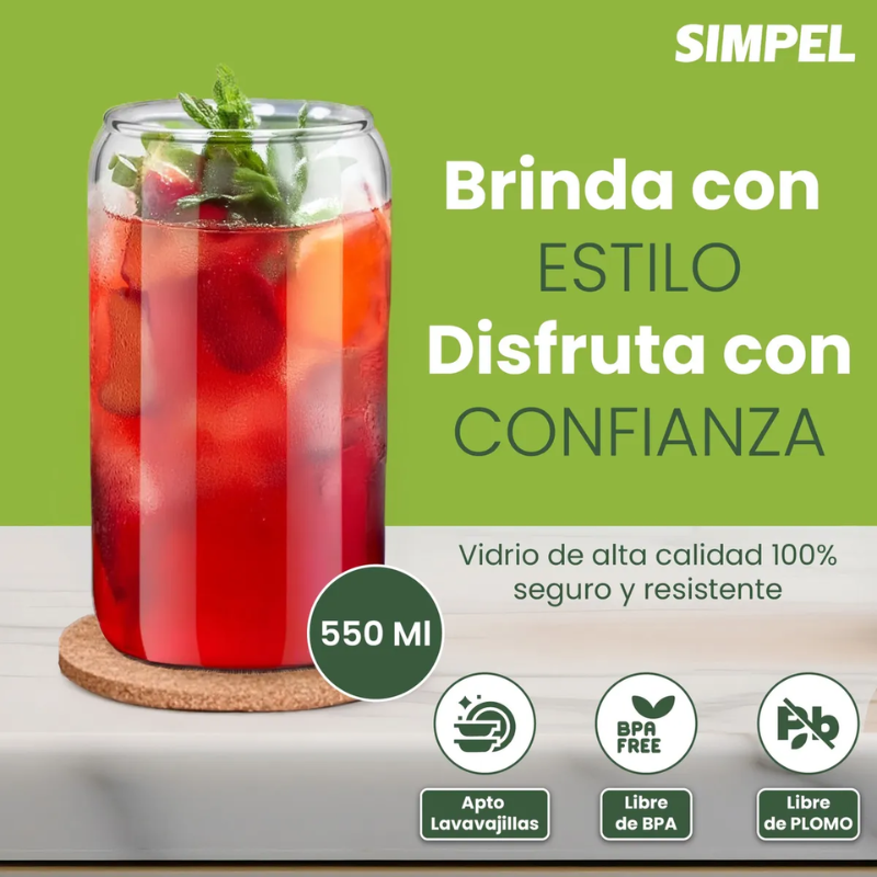 Vasos Tapa Bamb Simpel 550ml Con Posavasos Y Bombillas Transparente-3