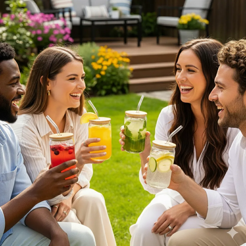 Vasos Tapa Bamb Simpel 550ml Con Posavasos Y Bombillas Transparente-5