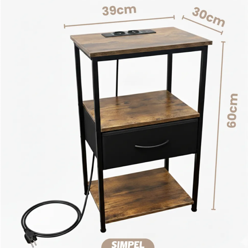 Velador Moderno Puerto Usb Tomacorrientes Simpel Mesa Noche Mate Caf-4