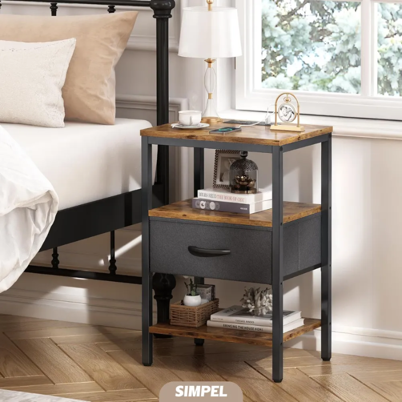 Velador Moderno Puerto Usb Tomacorrientes Simpel Mesa Noche Mate Caf-5