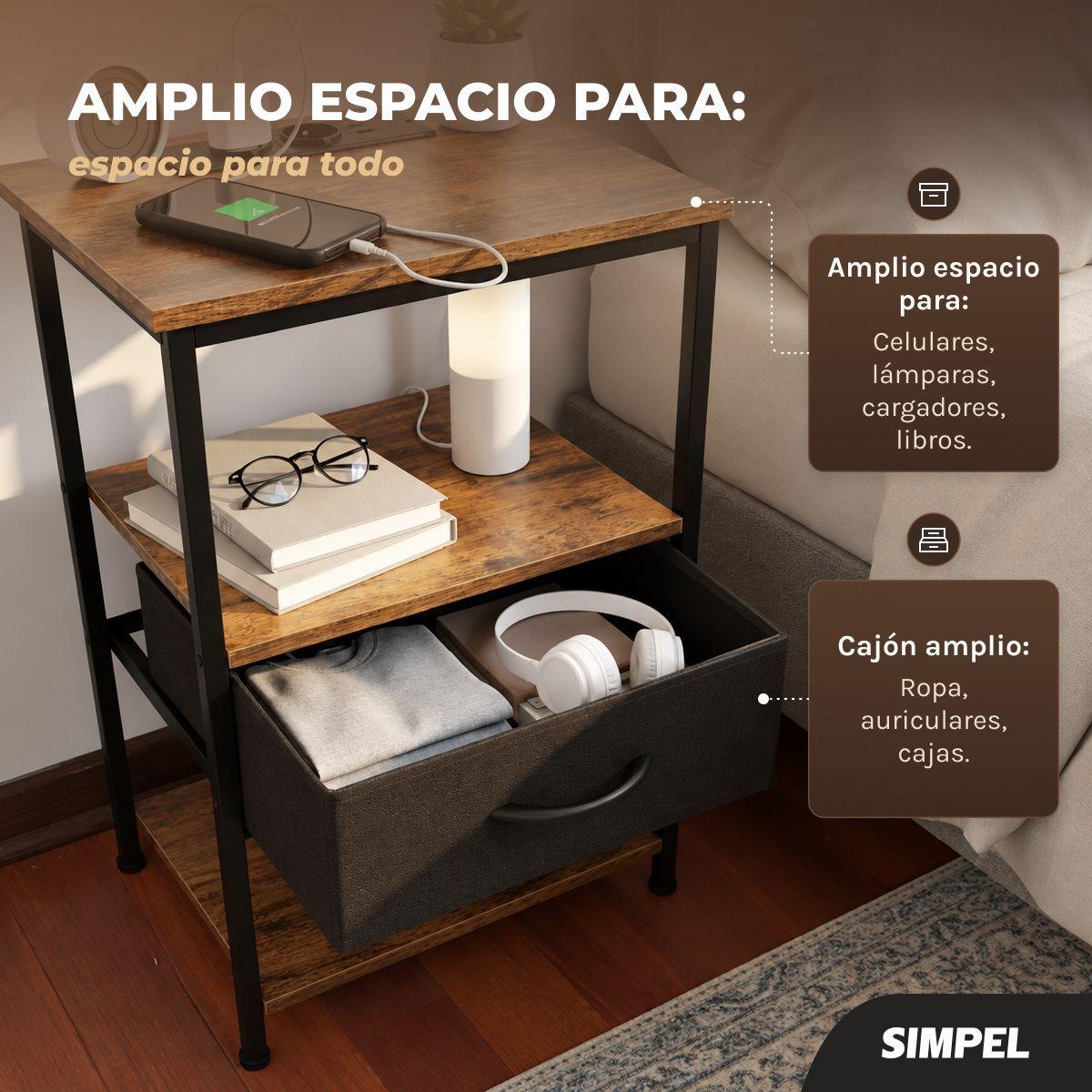 Velador Moderno Puerto Usb Tomacorrientes Simpel Mesa Noche Mate-2