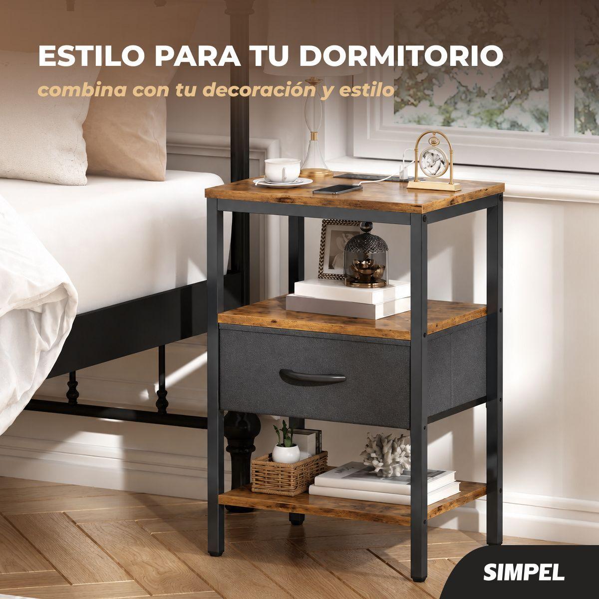 Velador Moderno Puerto Usb Tomacorrientes Simpel Mesa Noche Mate-5