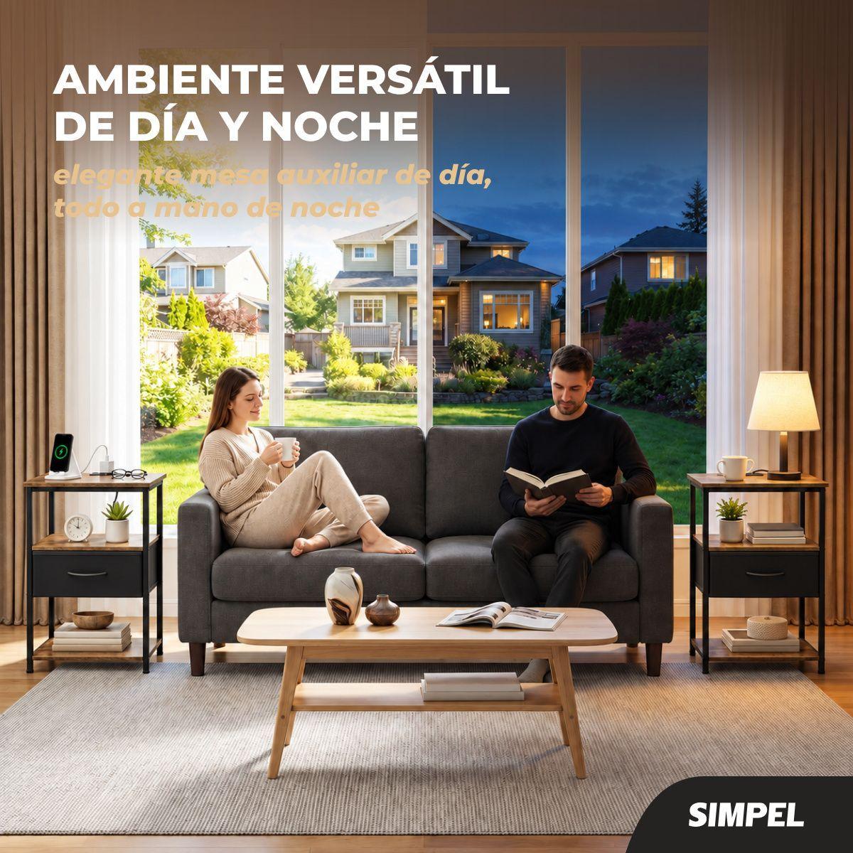 Velador Moderno Puerto Usb Tomacorrientes Simpel Mesa Noche Mate-6