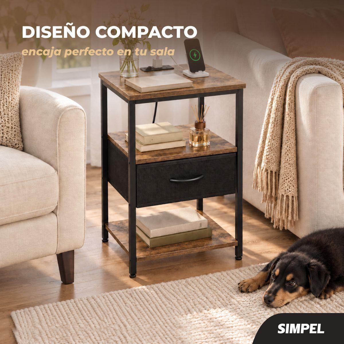 Velador Moderno Puerto Usb Tomacorrientes Simpel Mesa Noche Mate-7