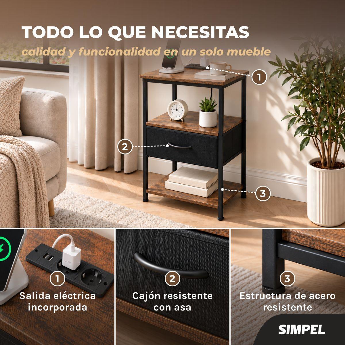 Velador Moderno Puerto Usb Tomacorrientes Simpel Mesa Noche Mate-8
