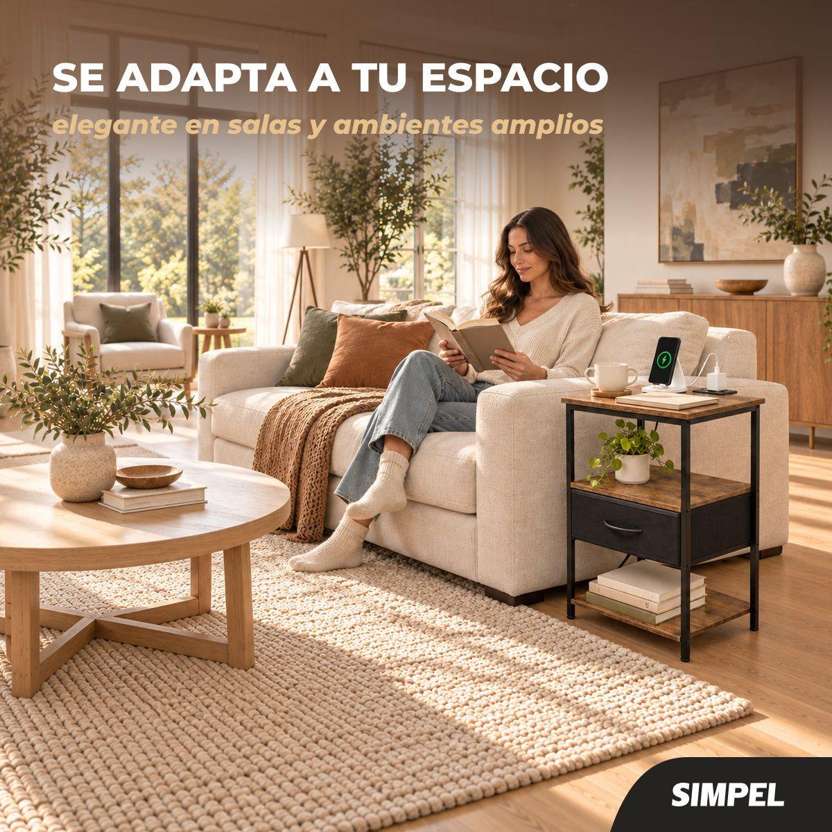Velador Moderno Puerto Usb Tomacorrientes Simpel Mesa Noche Mate-9