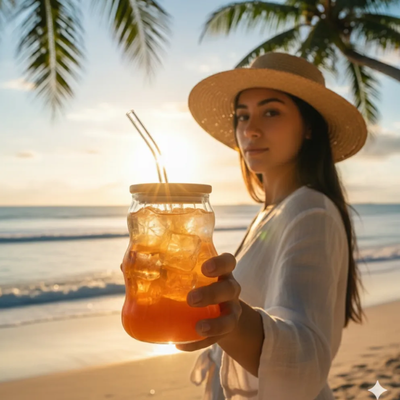 4 Vasos Creativos Con Posavasos Tapa Bamb Y Bombillas 530ml-4