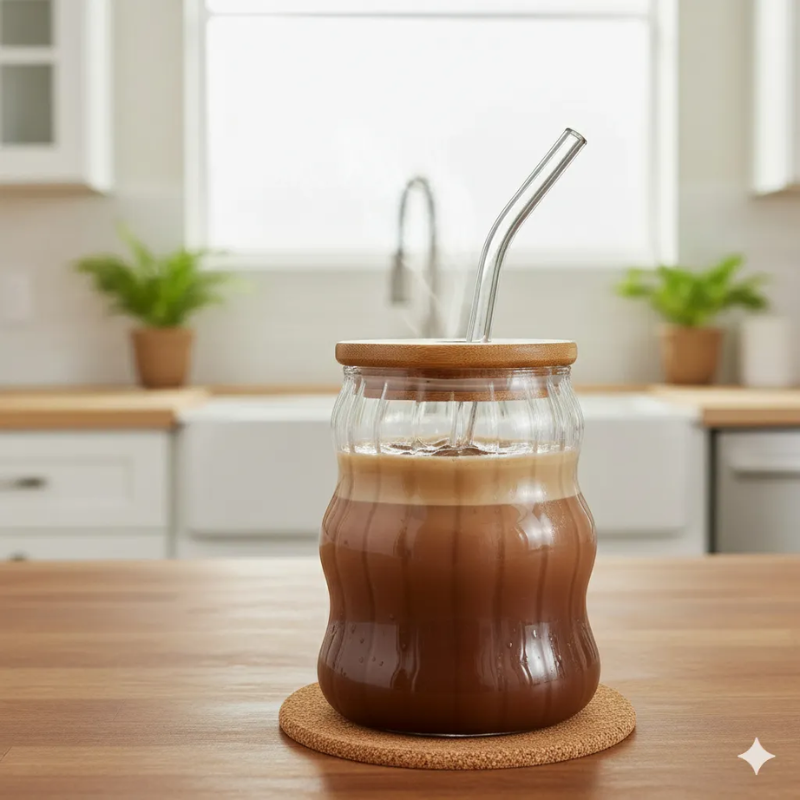 4 Vasos Creativos Con Posavasos Tapa Bamb Y Bombillas 530ml-5