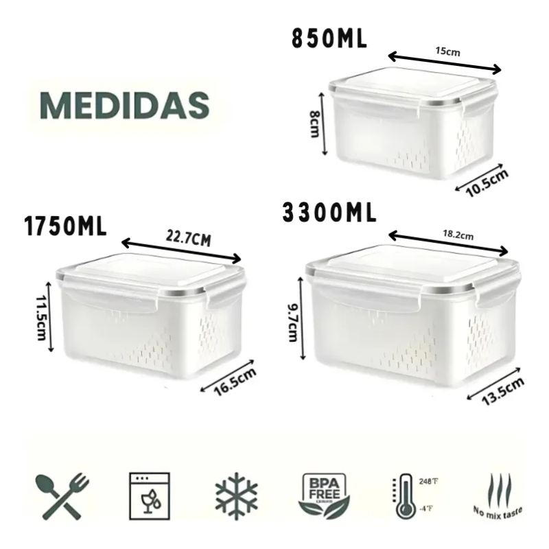 3 Recipientes Herméticos Envases Alimentos Refrigerador-2