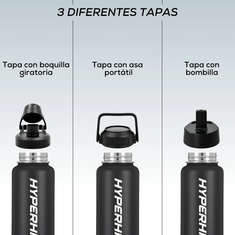 Pack 2 Termo Acero Inoxidable 1lt Hyperhike + 6 Tapas-2