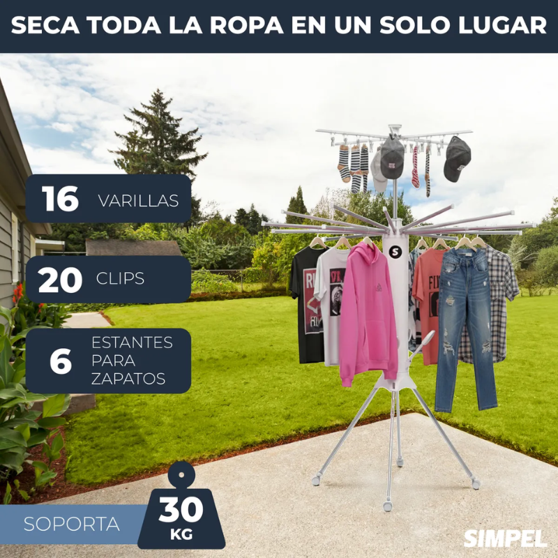 Tendedero Plegable Simpel Secador Ropa Interior Exterior Blanco-2