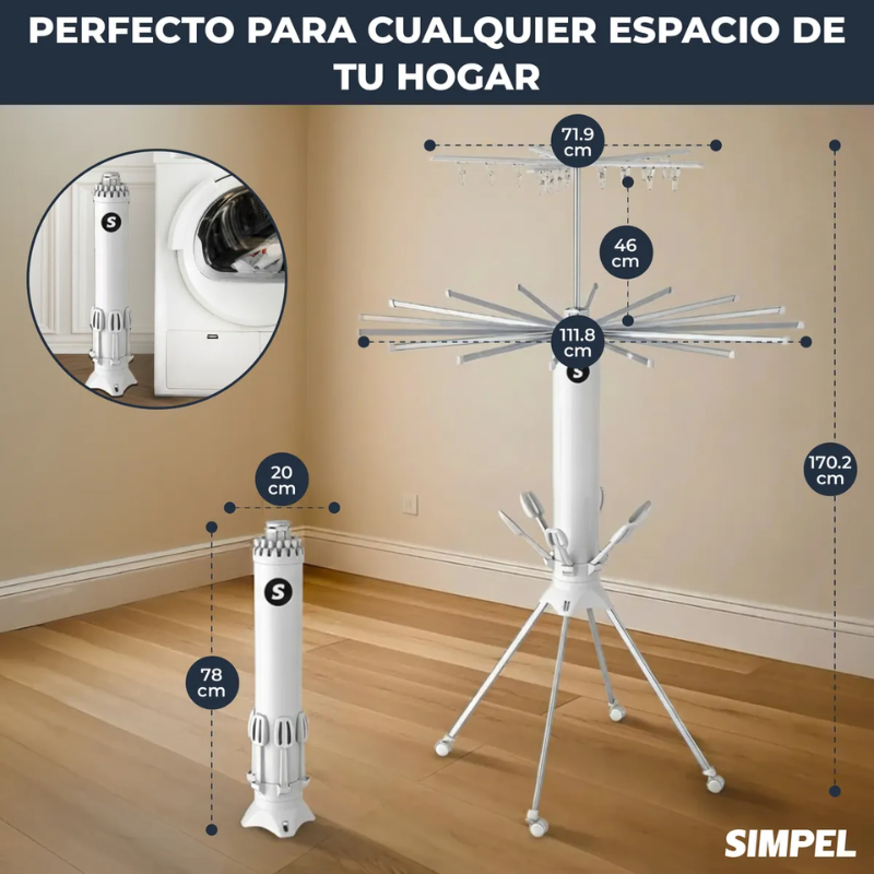 Tendedero Plegable Simpel Secador Ropa Interior Exterior Blanco-3