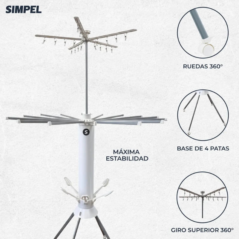 Tendedero Plegable Simpel Secador Ropa Interior Exterior Blanco-5