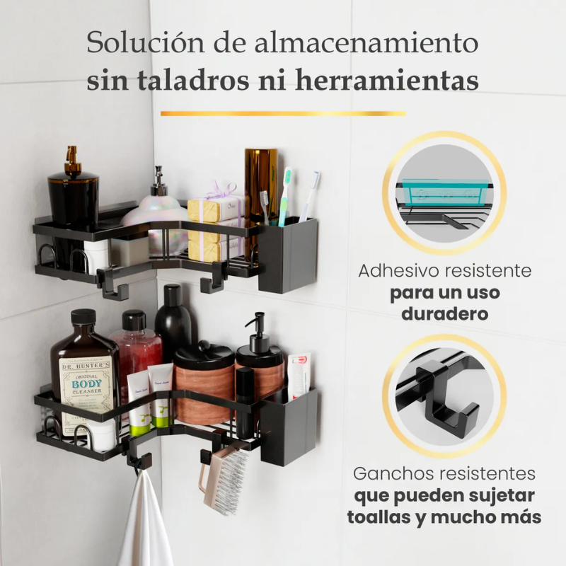 Organizador De Ducha 6 Piezas Simpel Gancho Acero Al Carbono Negro-2