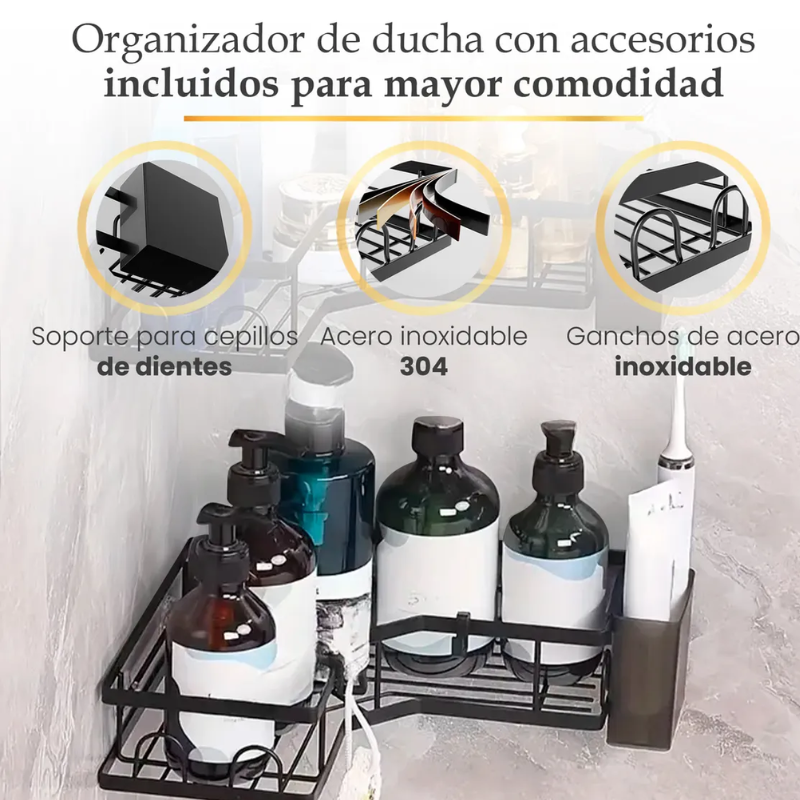 Organizador De Ducha 6 Piezas Simpel Gancho Acero Al Carbono Negro-3