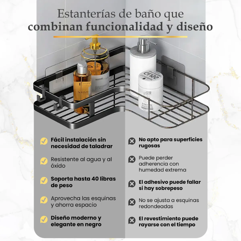 Organizador De Ducha 6 Piezas Simpel Gancho Acero Al Carbono Negro-4