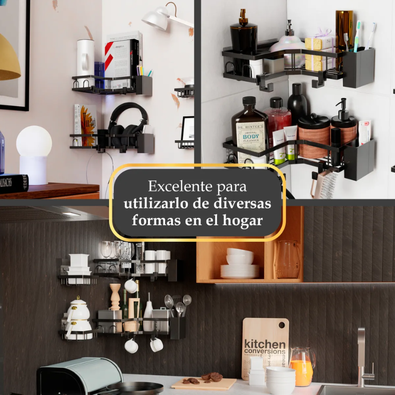 Organizador De Ducha 6 Piezas Simpel Gancho Acero Al Carbono Negro-5