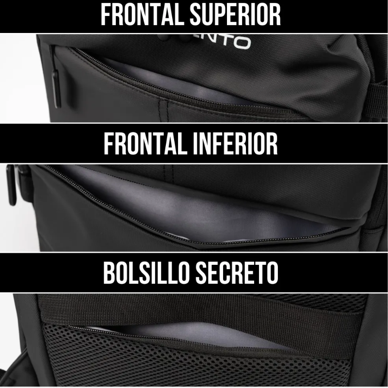 Mochila Carry On Garmento Impermeable Expansible 32 L Usb Negro Liso-3