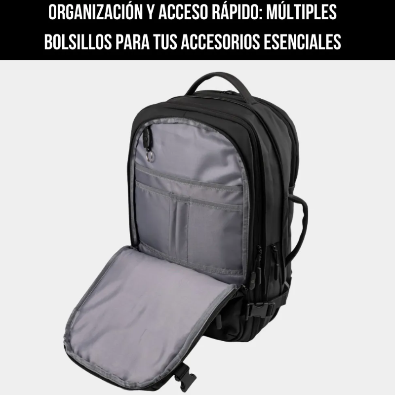 Mochila Carry On Garmento Impermeable Expansible 32 L Usb Negro Liso-4