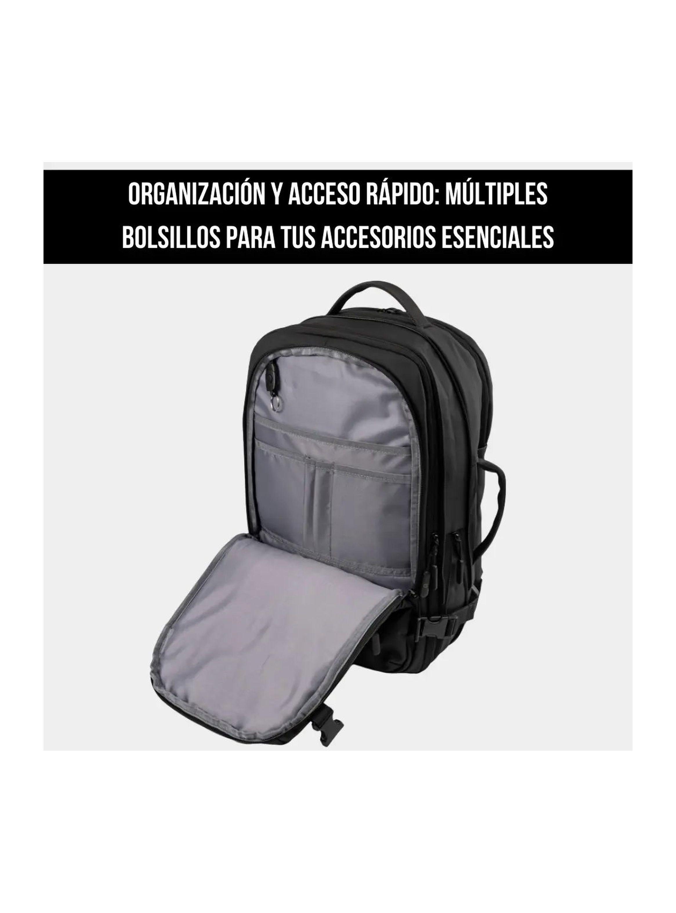 Mochila Carry On Garmento Impermeable Expansible 32 L Usb Negro Liso-4