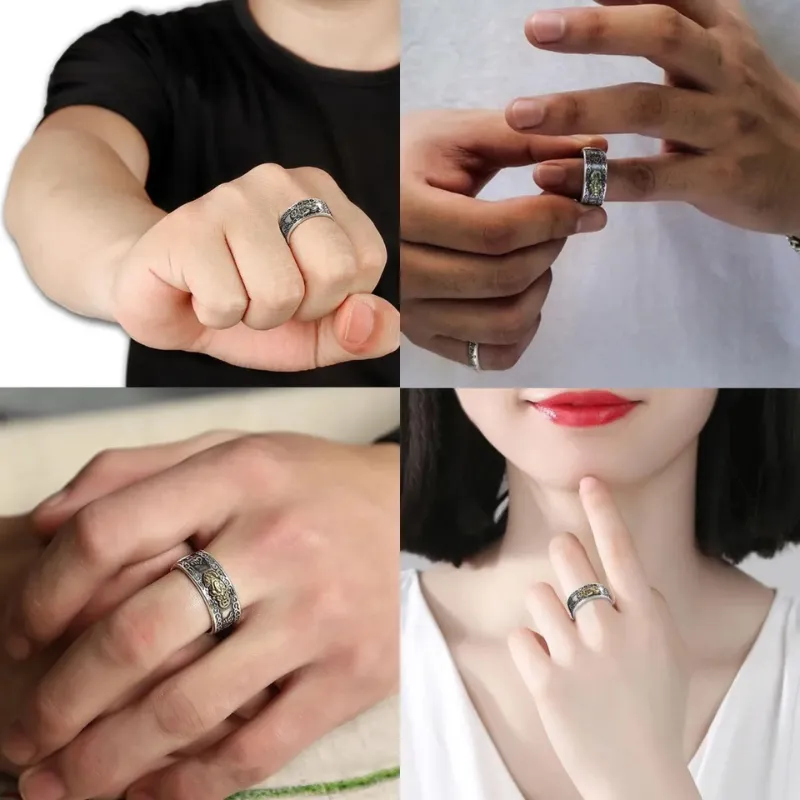 Anillo Pixiu Buena Suerte Riqueza Prosperidad Feng Shui Plateado-2