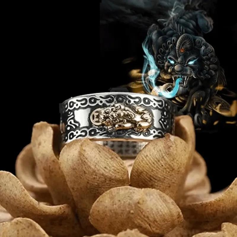 Anillo Pixiu Buena Suerte Riqueza Prosperidad Feng Shui Plateado-4