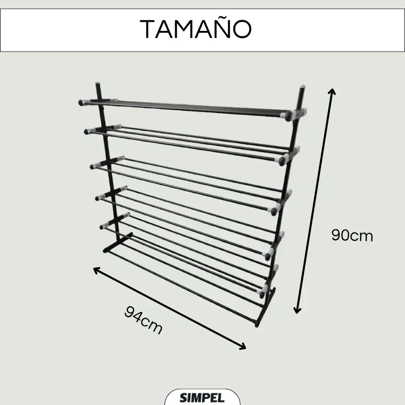 Zapatero Extensible de 6 Niveles Simple Altura Ajustable Negro-3