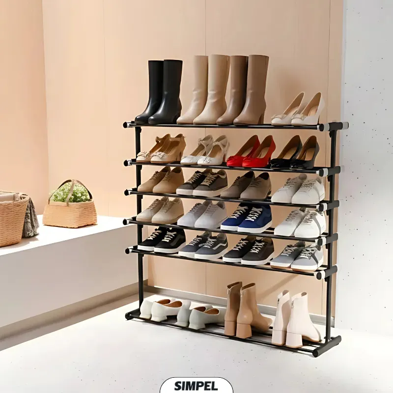 Zapatero Extensible de 6 Niveles Simple Altura Ajustable Negro-5