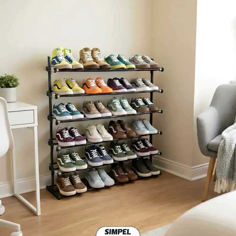 Zapatero Extensible de 6 Niveles Simple Altura Ajustable Negro-3