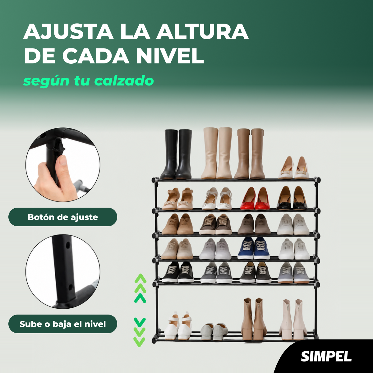 Zapatero Extensible de 6 Niveles Simple Altura Ajustable Negro-1