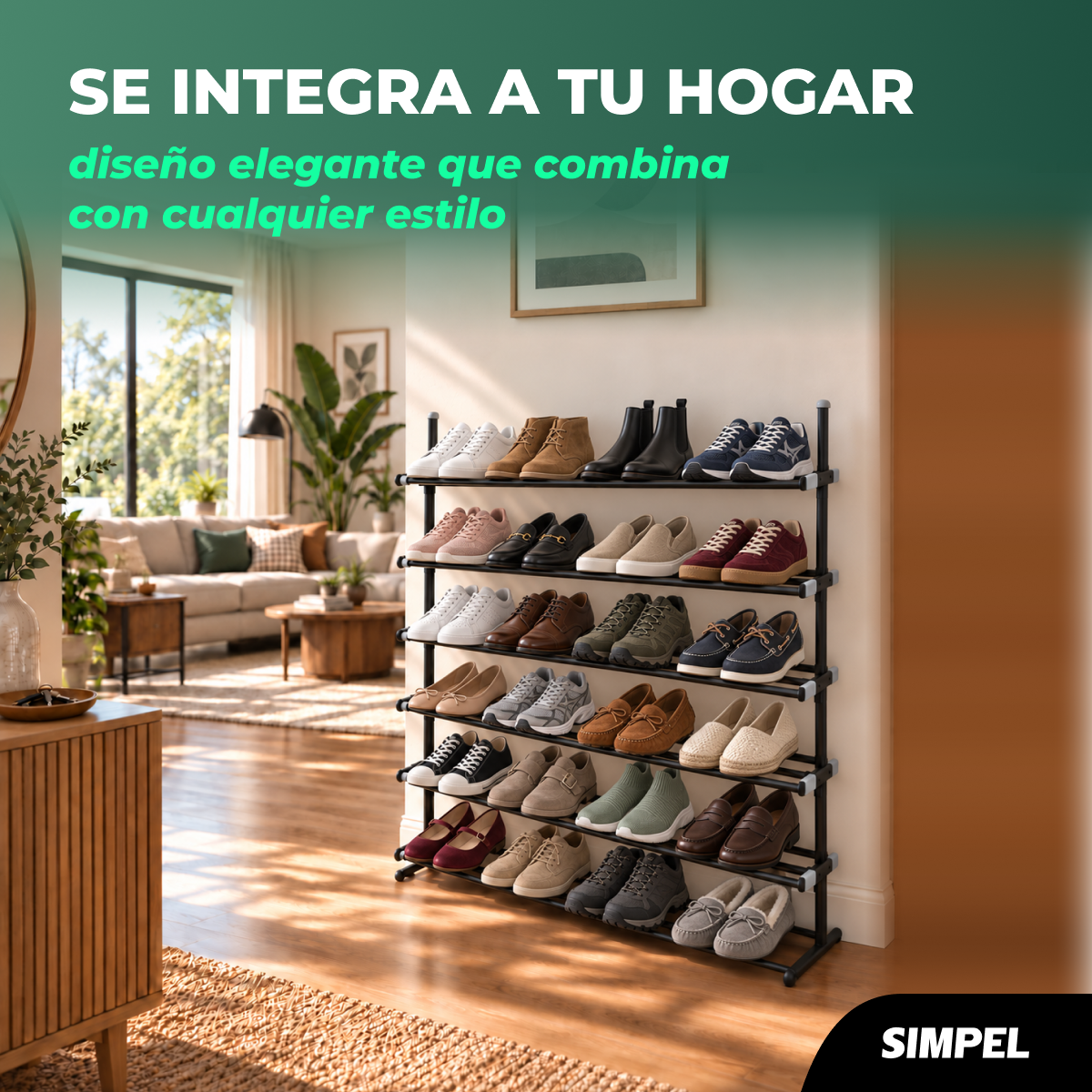 Zapatero Extensible de 6 Niveles Simple Altura Ajustable Negro-5