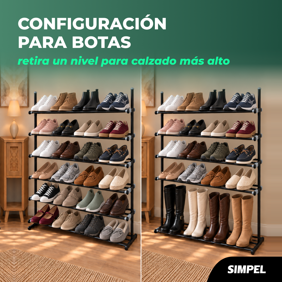Zapatero Extensible de 6 Niveles Simple Altura Ajustable Negro-8