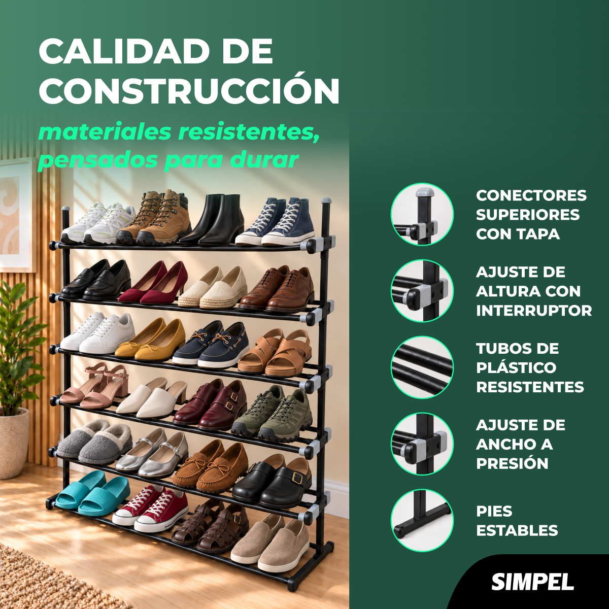 Zapatero Extensible de 6 Niveles Simple Altura Ajustable Negro-9