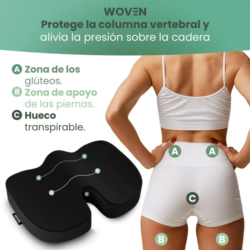 Cojin Ortopédico Lumbar Gel Viscoelastico Premium Woven Negro Liso -4