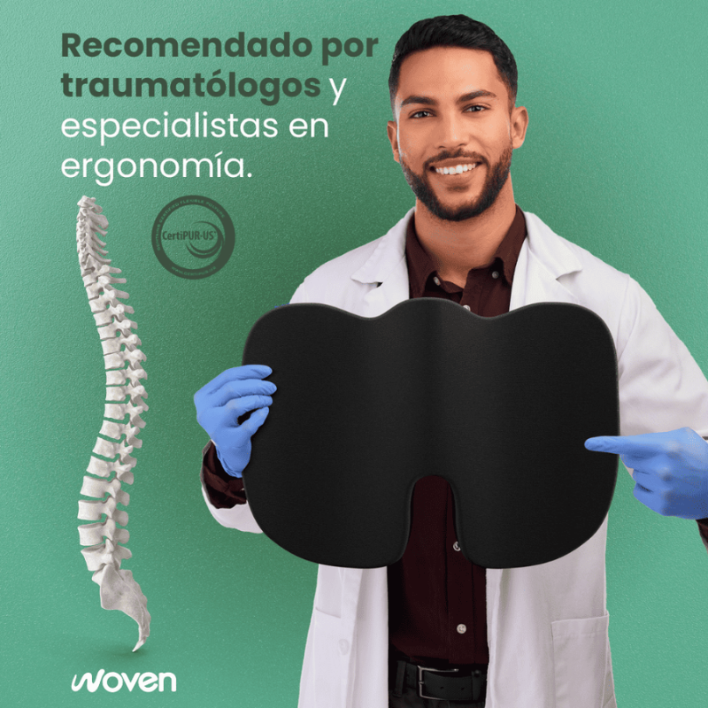 Cojin Ortopédico Lumbar Gel Viscoelastico Premium Woven Negro Liso -3