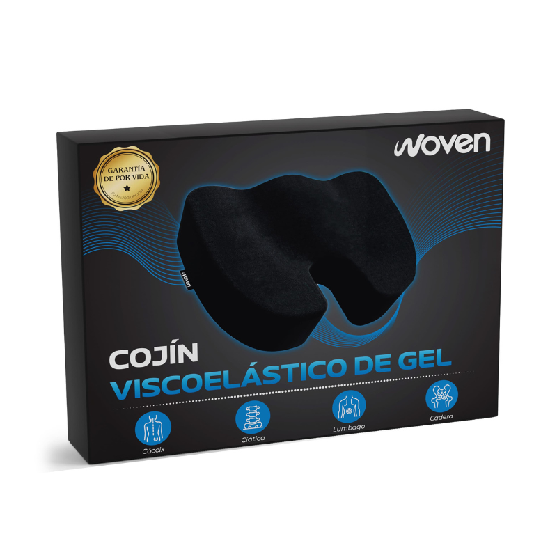 Cojin Ortopédico Lumbar Gel Viscoelastico Premium Woven Negro Liso -7