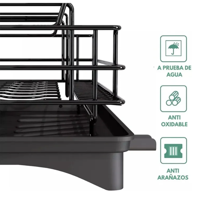 Secador Escurridor Platos 2 Niveles Desmontable Moderno Negro-2