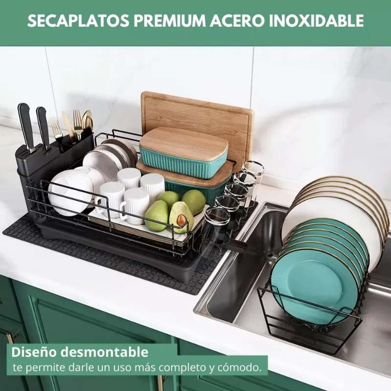 Secador Escurridor Platos 2 Niveles Desmontable Moderno Negro-4