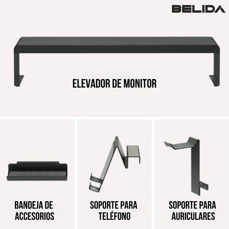 Elevador De Monitor Escritorio Belida Base Para Accessorios Negro-4