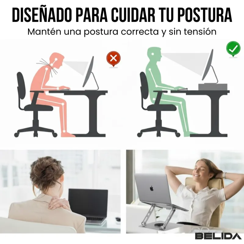 Elevador Para Laptop De Aluminio 360 Belida Soporte Notebook Plateado-3