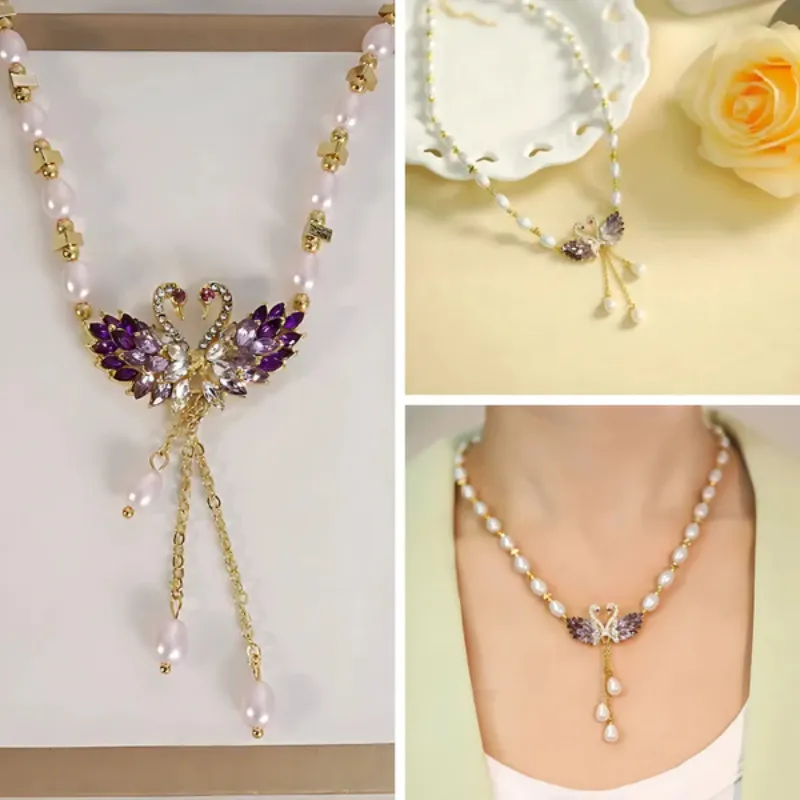 Collar Cisne Elegante Colgante Brillante Para Mujeres-3