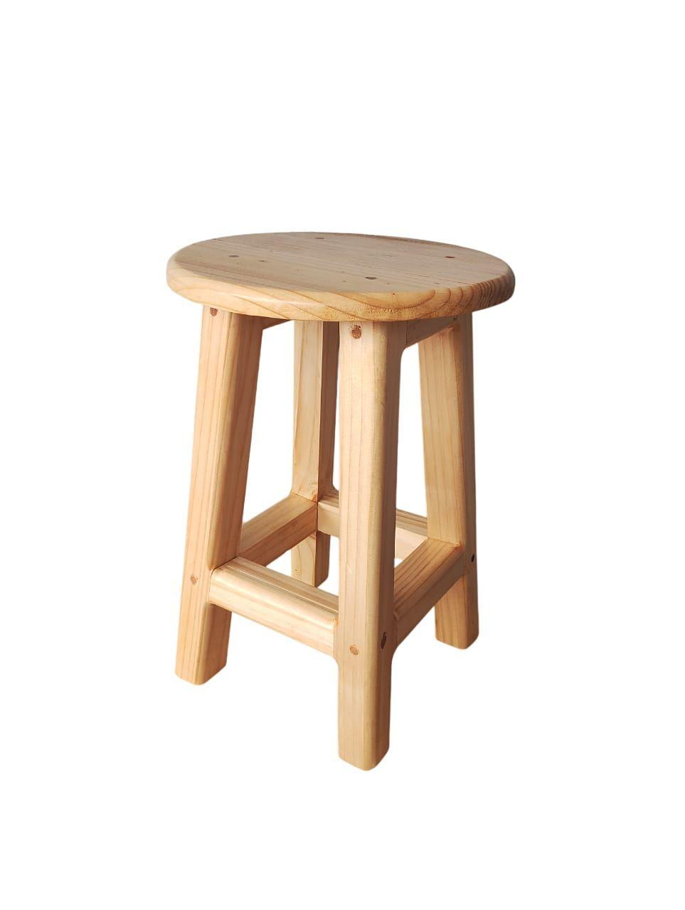 Taburete Piso Madera de 45 Cm Ensamblado A Mano Barniz Natural-0