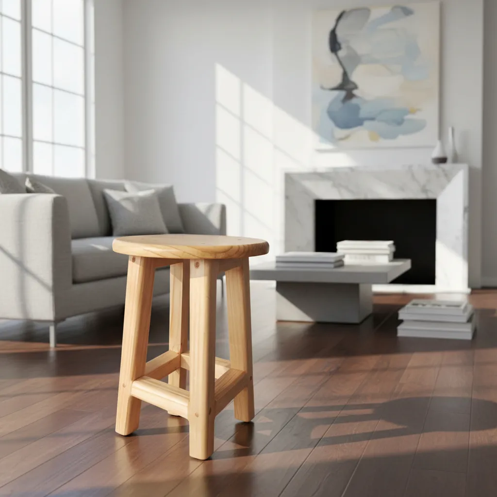 Taburete Piso Madera de 45 Cm Ensamblado A Mano Barniz Natural-0