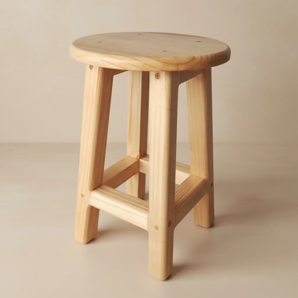 Taburete Piso Madera de 45 Cm Ensamblado A Mano Barniz Natural-1