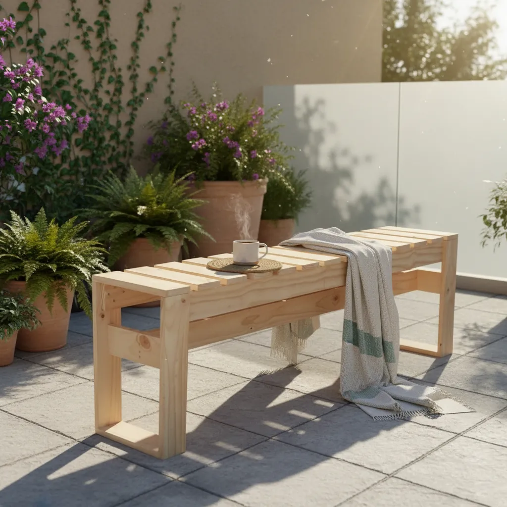 3 Unidades Banca De Madera Terraza, Patio, Cocina 1.5 Metros Natural Lelfun Kiñe Epu-2